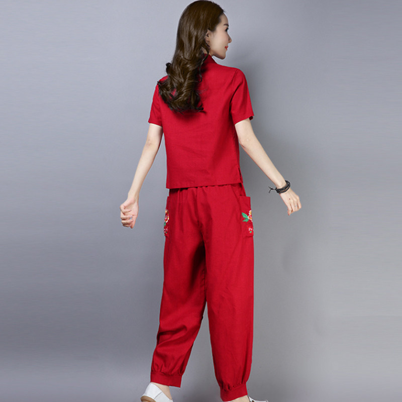 大码女装短袖民族风mm显瘦两件套 媚娇兰大码女装