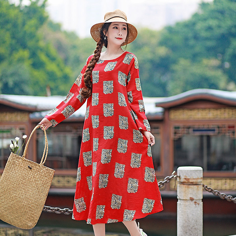 特大码胖mm新款民族风中长款连衣裙 媚娇兰大码女装