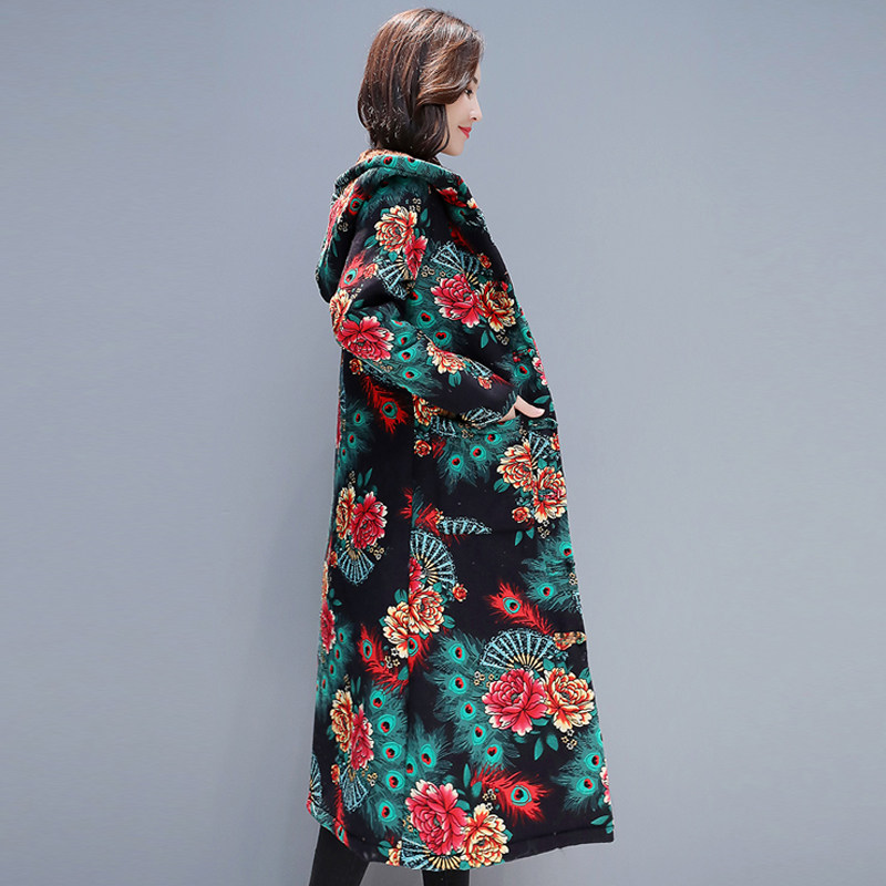 民族风加绒加厚花色遮肚子妈妈棉袄 媚娇兰大码女装