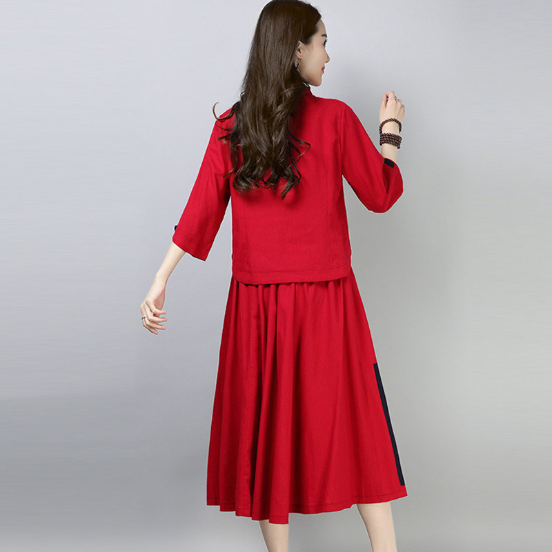 民族风连衣裙两件套t恤 媚娇兰大码女装