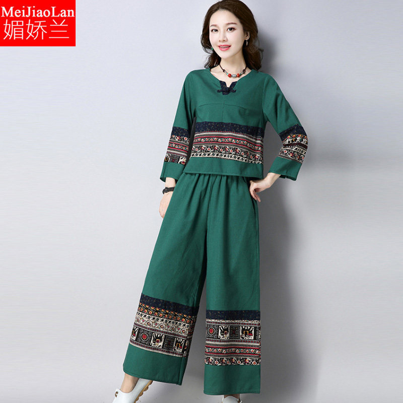 春秋季新款中国民族风印花盘扣复古 媚娇兰大码女装