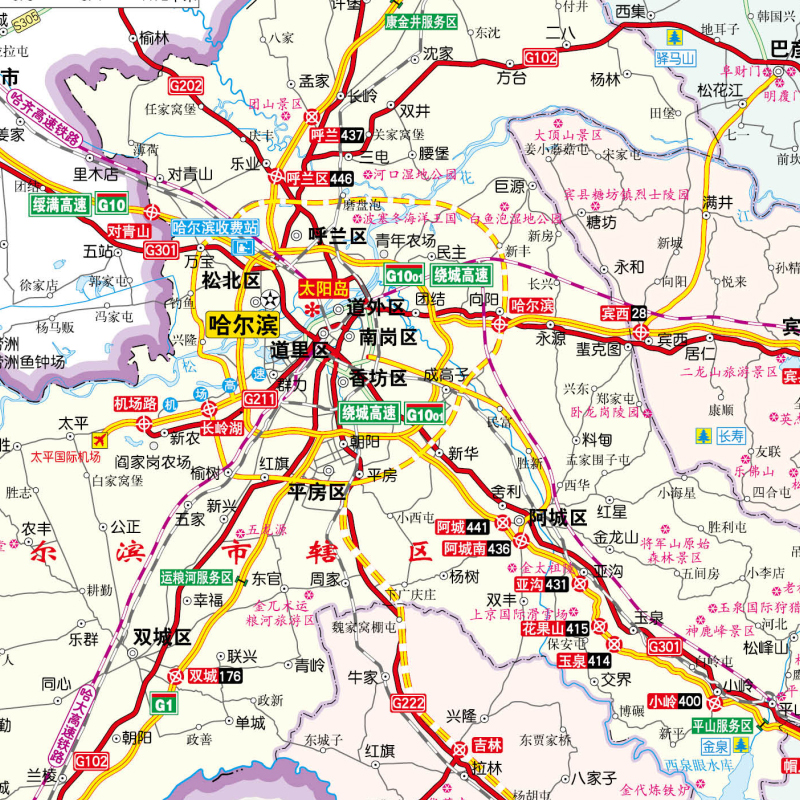 【一张图读懂一座城】2024新版哈尔滨CITY城市地图 交通旅游生活 哈尔滨城区街道 大学景点标注 黑龙江 耐折不易烂 - 图3