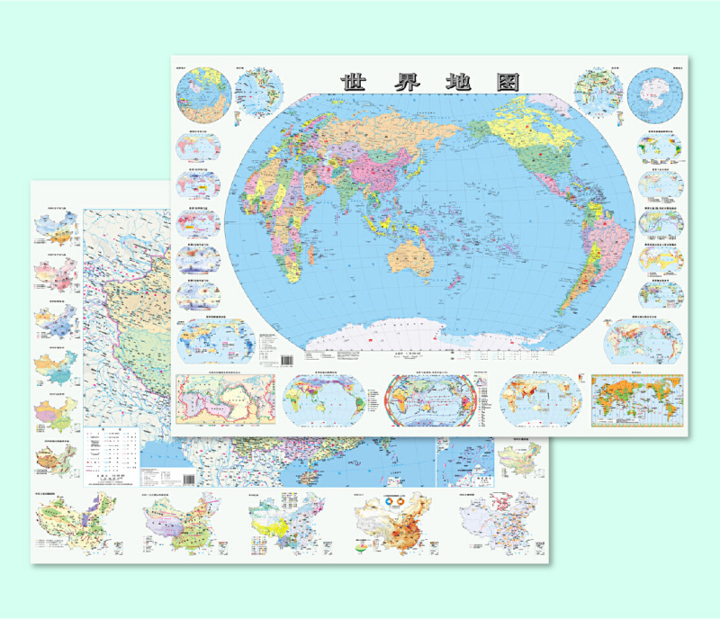 版 中国地图世界地图学生专用（地理知识版）1.2米超大画幅面桌面挂图两用 政区地形 包含季风洋流小地图 适合新课标高中初中 - 图0