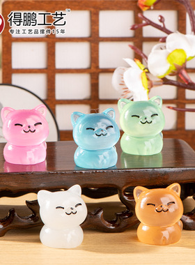 微景观树脂摆件卡通可爱夜光小猫动物摆件桌面汽车创意装饰品配件