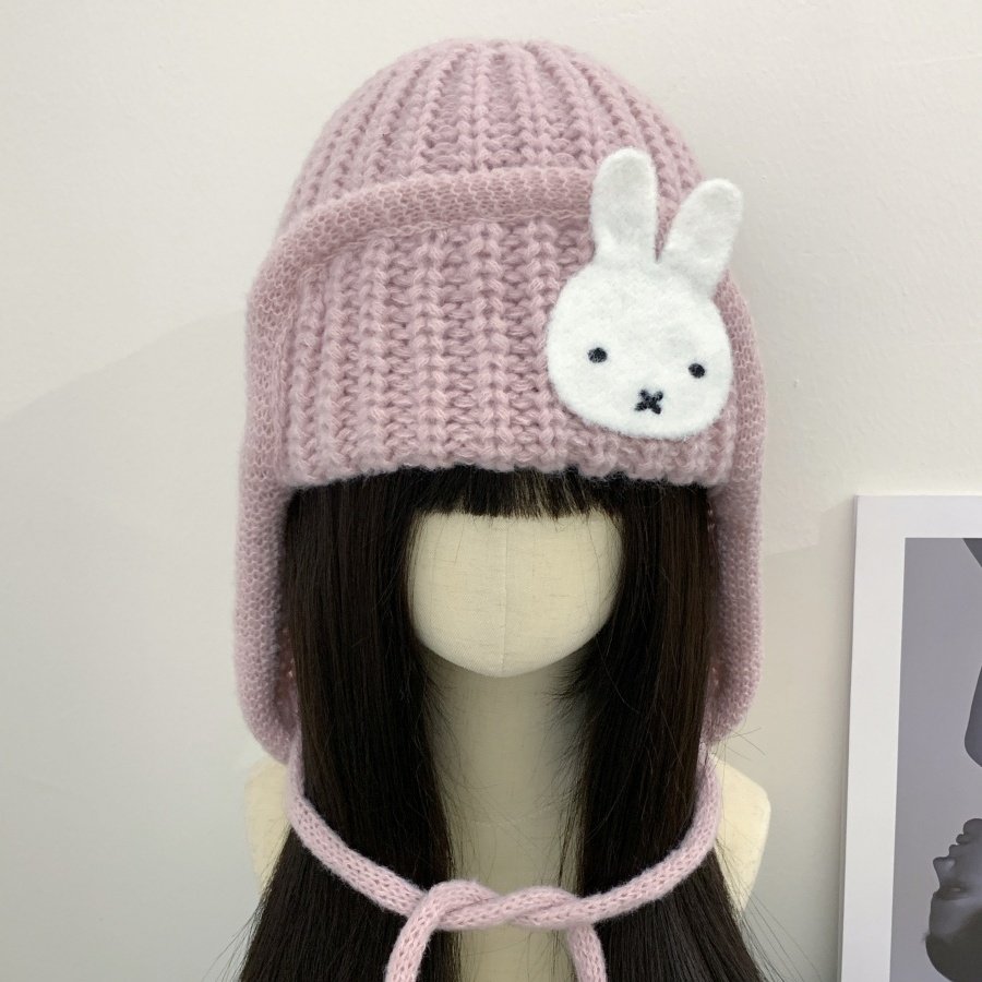 红色米菲兔针织毛线帽女生冬保暖飞行员帽子防寒护耳显脸小雷锋帽,淘宝优惠券,粉丝福利购,淘宝优惠卷