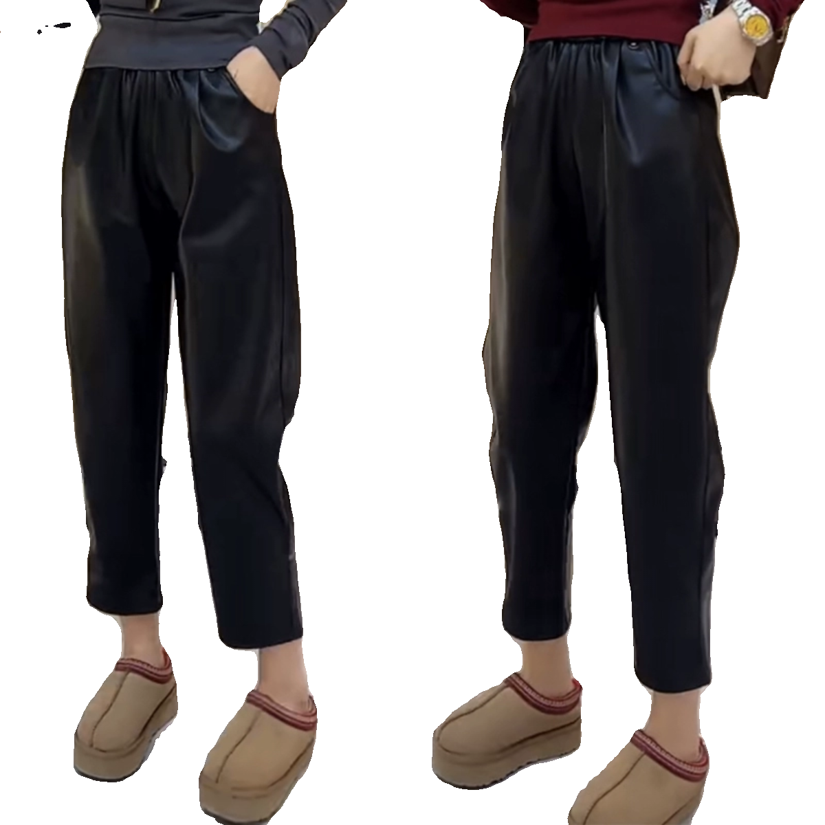 欧货秋冬pu皮裤女松紧腰简约宽松百搭哈伦裤柔软舒适休闲九分裤潮,淘宝优惠券,粉丝福利购,淘宝优惠卷