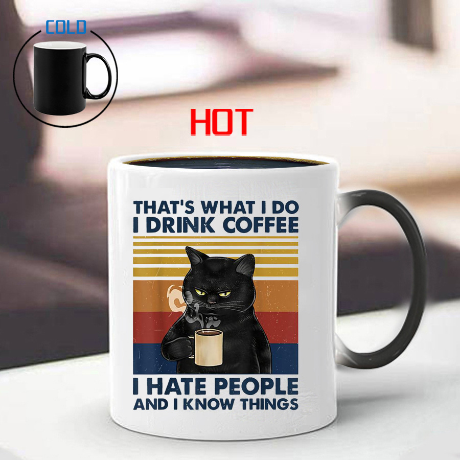 Cat Drink Coffee Know Things黑猫杯子陶瓷马克杯猫喝咖啡杯水杯 - 图2