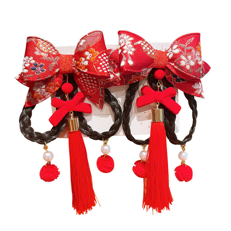 儿童过年汉服头饰女发夹中国风宝宝红色拜年头花古风女童新年发饰