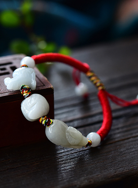 翡翠玉生肖属蛇鸡牛红手绳男女款