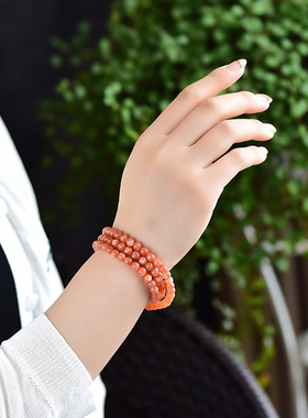 深橙色金砂太阳石手链多圈层礼物