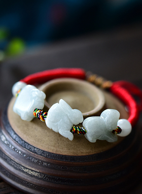 三合红绳手链翡翠玉属猪兔羊手绳