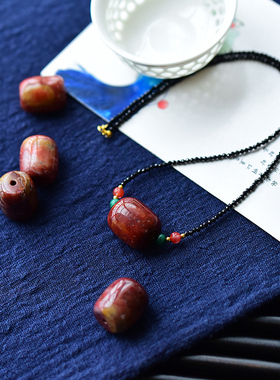 diy狮诺战国红玛瑙路路通吊坠