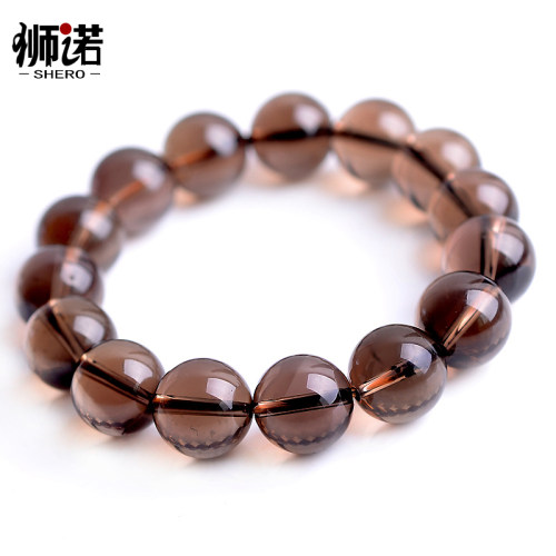 狮诺 14-18MM天然茶晶手链单圈烟晶佛珠手串男士款茶水晶饰品礼物 - 图1