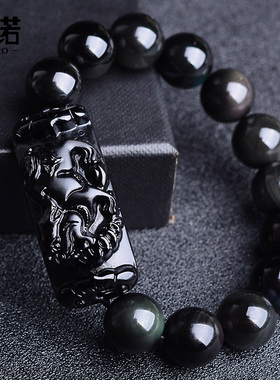 狮诺黑曜石磨砂貔貅礼物貔貅手链