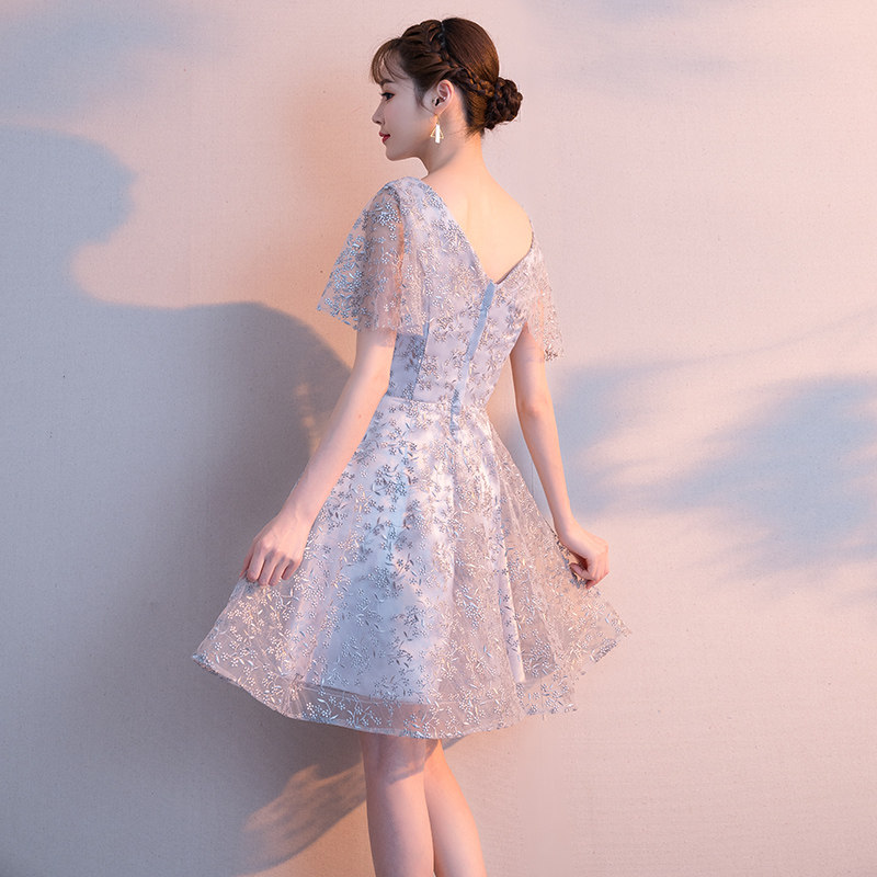 灰色女宴会甜美气质短款名媛晚礼服 缇姿婚纱礼服/晚装