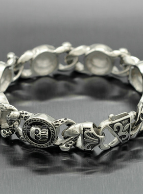 欧美骷髅头钛钢朋克风配饰手链