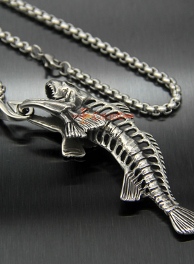 欧美朋克吊坠鱼骨头挂件饰品男