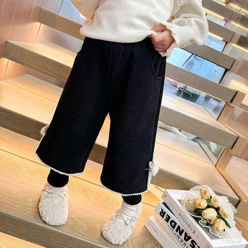 儿童秋冬加绒加厚双层保暖新款韩版休闲时尚假两件裤子女童裤子 - 图2