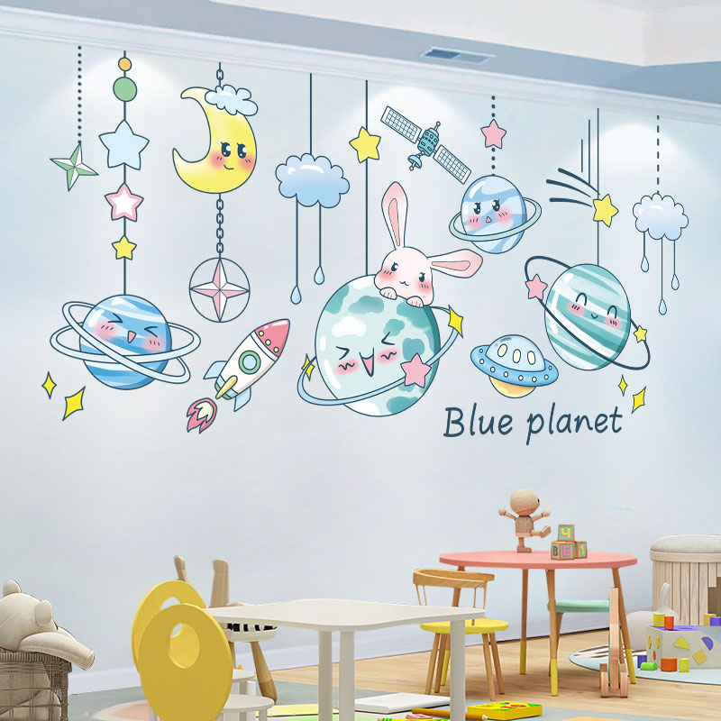 幼儿园创太空主题墙面装饰成品环境布置宇航员星球贴纸墙贴画文化-图1