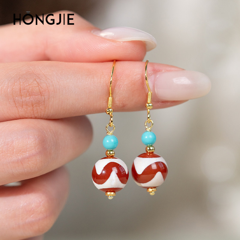 天珠耳坠天然西藏真品红肉虎牙三眼散珠子玛瑙s925银圆珠耳环耳饰,淘宝优惠券,粉丝福利购,淘宝优惠卷