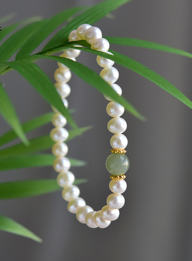 宏杰珍珠和田玉晴水手链