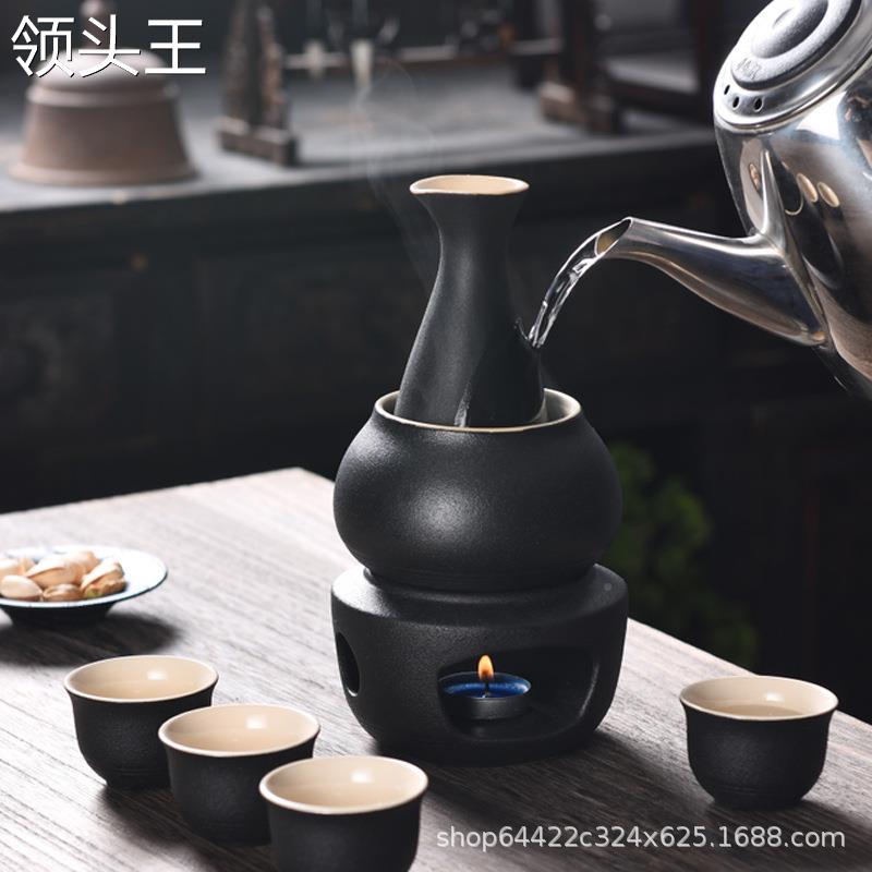 陶瓷中式温酒壶酒具白酒分酒器黄酒小酒杯一壶四杯待客 定 制logo