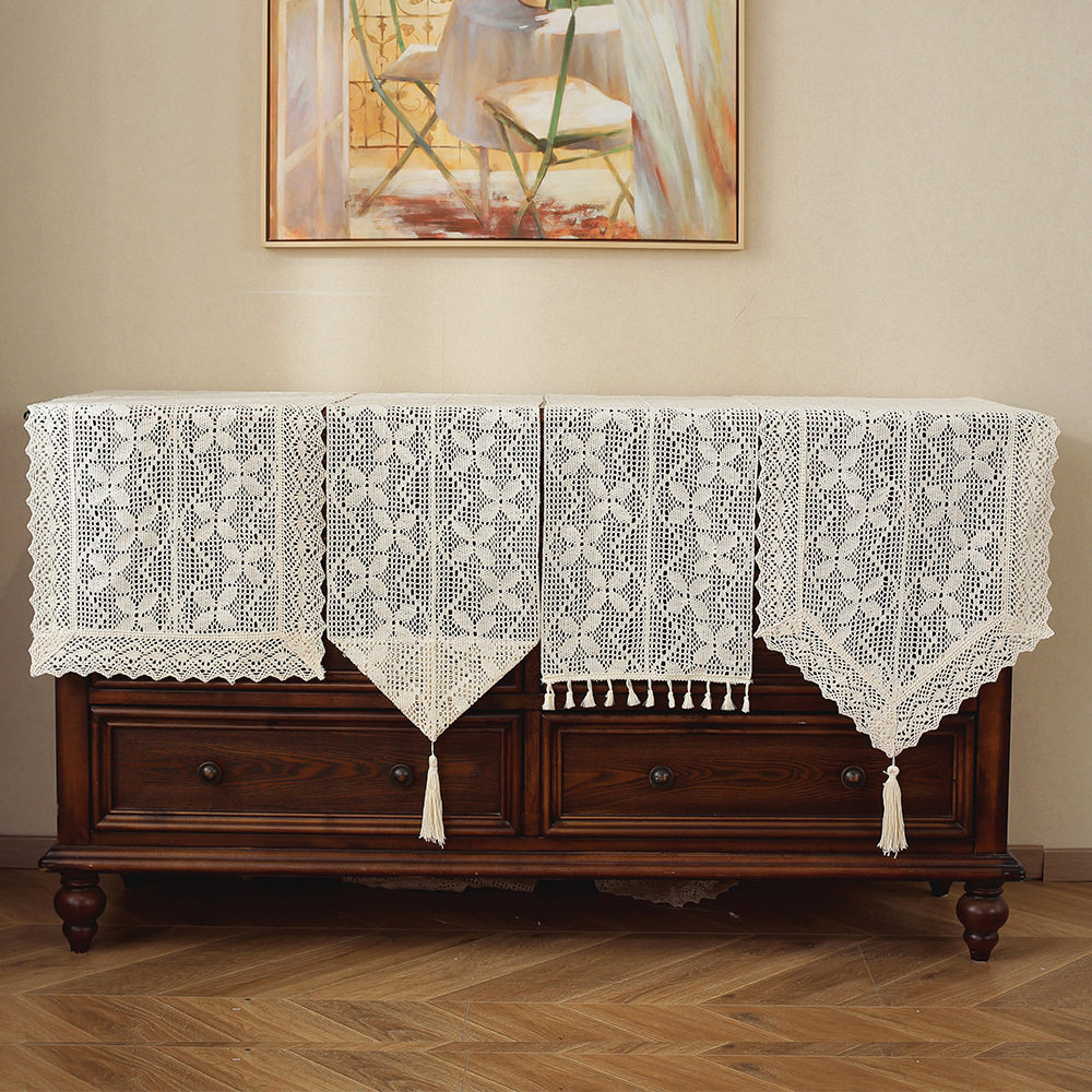 法式复古镂空桌旗2026新款棉线钩针桌布电视柜鞋柜五斗柜长条盖布,淘宝优惠券,粉丝福利购,淘宝优惠卷