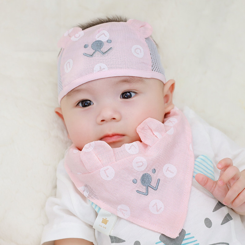 夏季0-3月新生幼儿护卤门婴儿帽子 七彩呗呗帽子