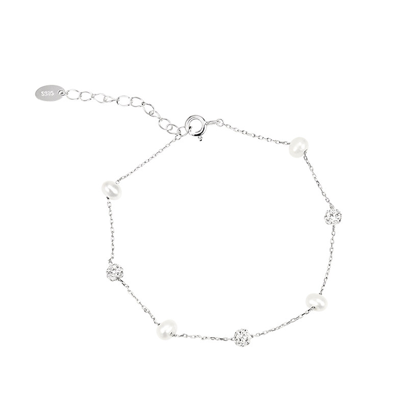 阿吉豆温润珍珠闪亮水钻纤细手链 AJIDOU手链