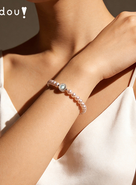 阿吉豆珍珠手链女款海蓝宝手串珠