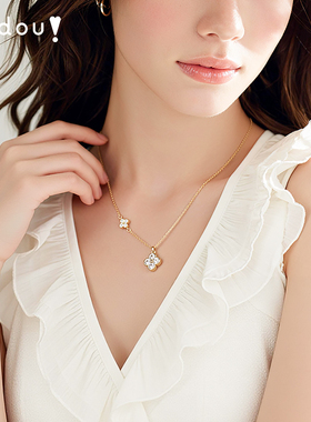 阿吉豆项链女款双生四叶草吊坠