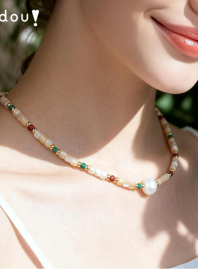 AJIDOU阿吉豆项链女款多巴胺淡水珍珠小众高级感锁骨链度假风颈链