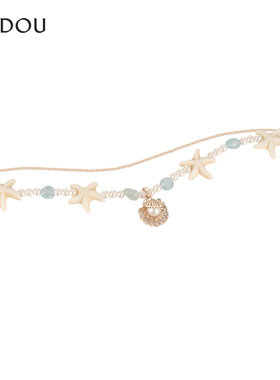阿吉豆项链女珍珠项链海星珍珠度假风双层叠戴颈链颈链锁骨链