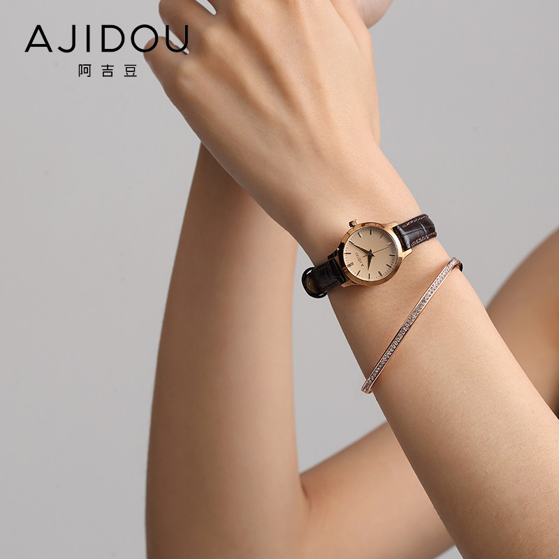 阿吉豆皮带女士韩版女学生石英表 AJIDOU国产腕表