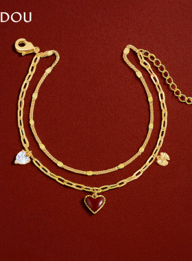 阿吉豆手链女款双层叠戴爱心手环