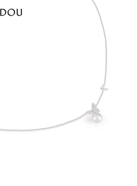 阿吉豆项链女款时尚蝴蝶珍珠吊坠
