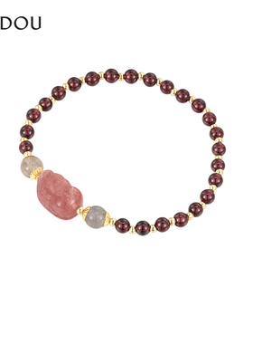 阿吉豆手链石榴石手串复古串珠女