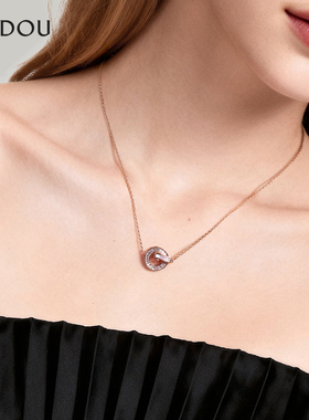 阿吉豆项链女双环圆环吊坠锁骨链