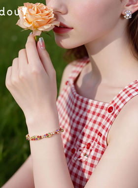 阿吉豆手饰女彩色多巴胺抽拉手链