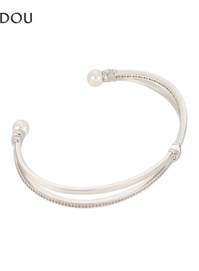 AJIDOU阿吉豆手镯女双联结系列开口珍珠时尚首饰饰品配饰