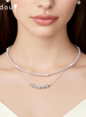 阿吉豆项链女气泡珍珠双层锁骨链