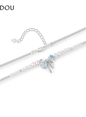 阿吉豆项链女珍珠锆石蝴蝶结吊坠