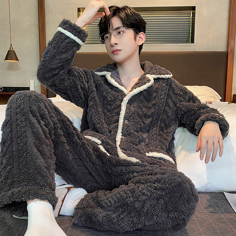 男士长袖法兰绒秋冬季加绒冬款睡衣 仙罗兰服饰睡衣/家居服套装