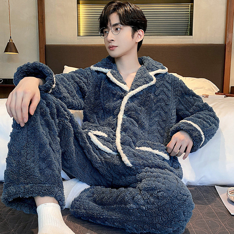 男士长袖法兰绒秋冬季加绒冬款睡衣 仙罗兰服饰睡衣/家居服套装