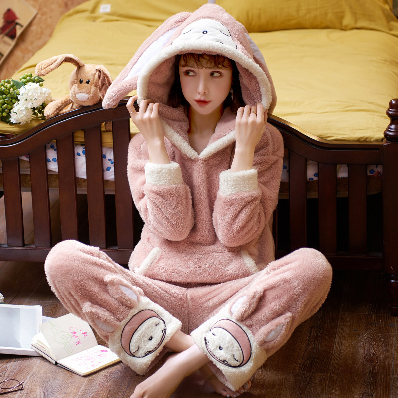 秋冬季法兰绒韩版长袖珊瑚绒睡衣 仙罗兰服饰睡衣/家居服套装