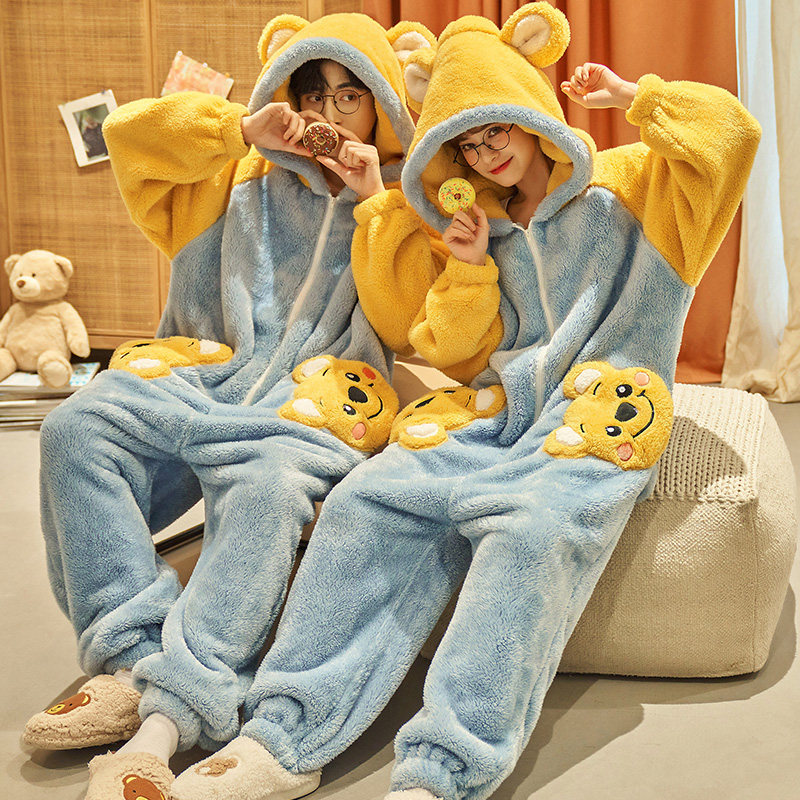 情侣秋冬季连体衣珊瑚绒睡衣 仙罗兰服饰睡衣/家居服套装