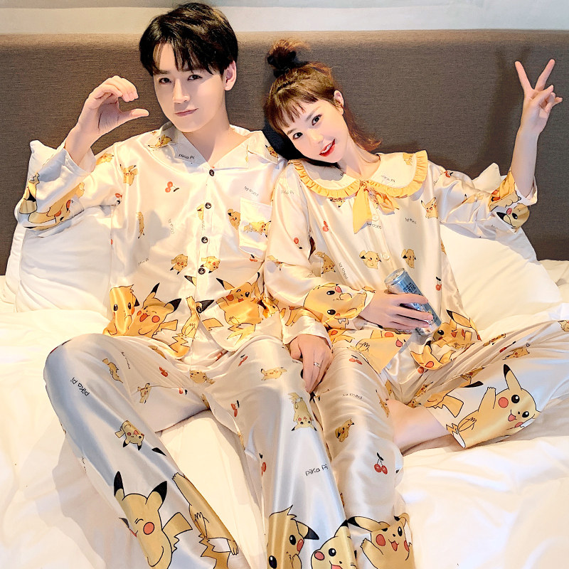 情侣春秋款卡通韩版丝绸男冰丝睡衣 仙罗兰服饰睡衣/家居服套装