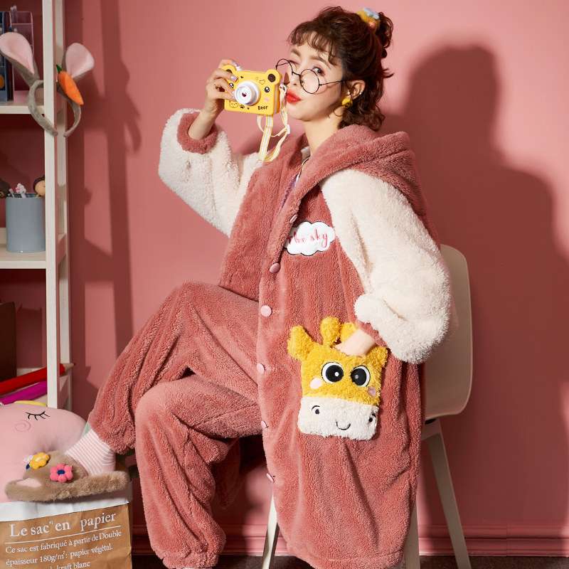 秋冬季可爱天法兰绒长款珊瑚绒睡衣 仙罗兰服饰睡衣/家居服套装