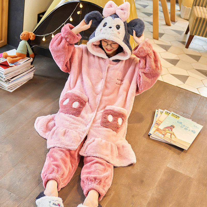 秋冬季法兰绒加绒睡袍长款可爱睡衣 仙罗兰服饰睡衣/家居服套装