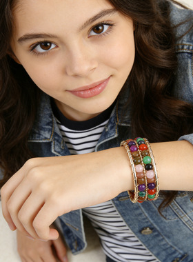 七彩水晶绕丝双排开口手镯